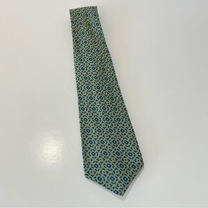 Hand Made Neck Tie Fabric Unknown 3 3/4" Wide Blue Yellow Textured Pattern